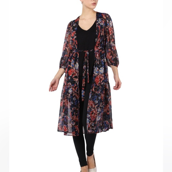 NWT Dex Black Tape Floral Paisley Kimono - Picture 1 of 9